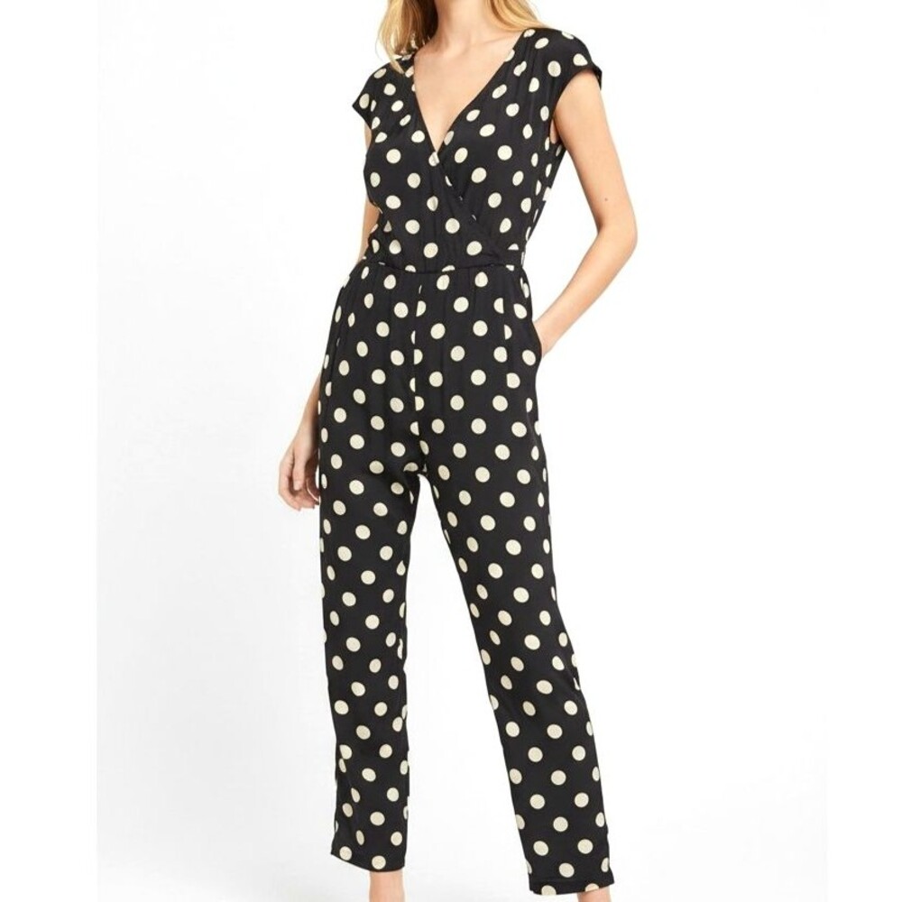 Anthropologie Corey Lynn Calter Jumpsuit Women Small Black Polka Dot Wrapped